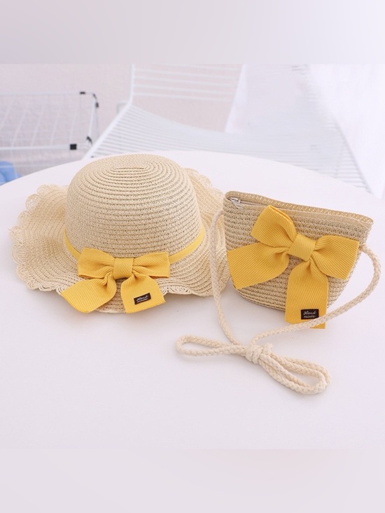 None Other - Straw Sun Hat & Crossbody Bag Set with Yellow Bow